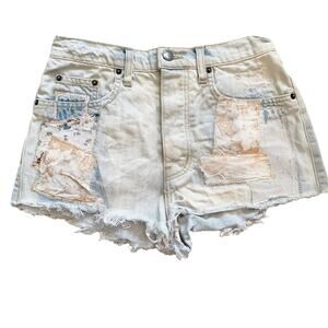Carmar Lightwash Denim Patchwork Hi Rise Cut Off Shorts Size 26